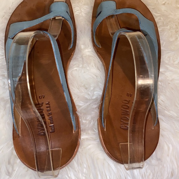 CYDWOQ Women's LEATHER LIGHT Blue Sandals - Picture 3 of 5